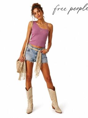 FREE PEOPLE Purple Ribbed One Shoulder Tank Top